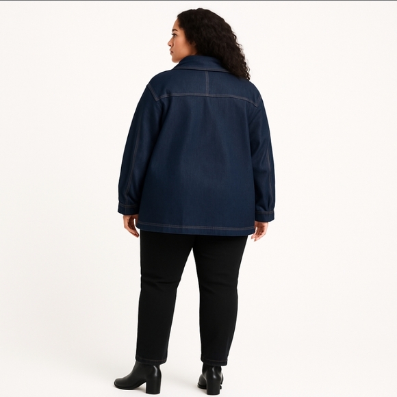 Free People XL Oversized Denim Car Jacket — Double-Breasted, Deep Pockets - Picture 11 of 16